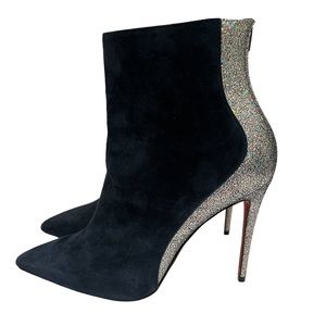 Christian Louboutin Blue Suede Glitter Heel Boots Rare